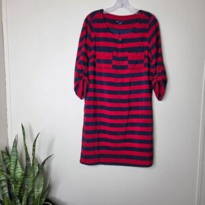 3 / $30 Gap Women's‎ Red Navy Striped Roll Tab Sleeve Shirt Dress Size M